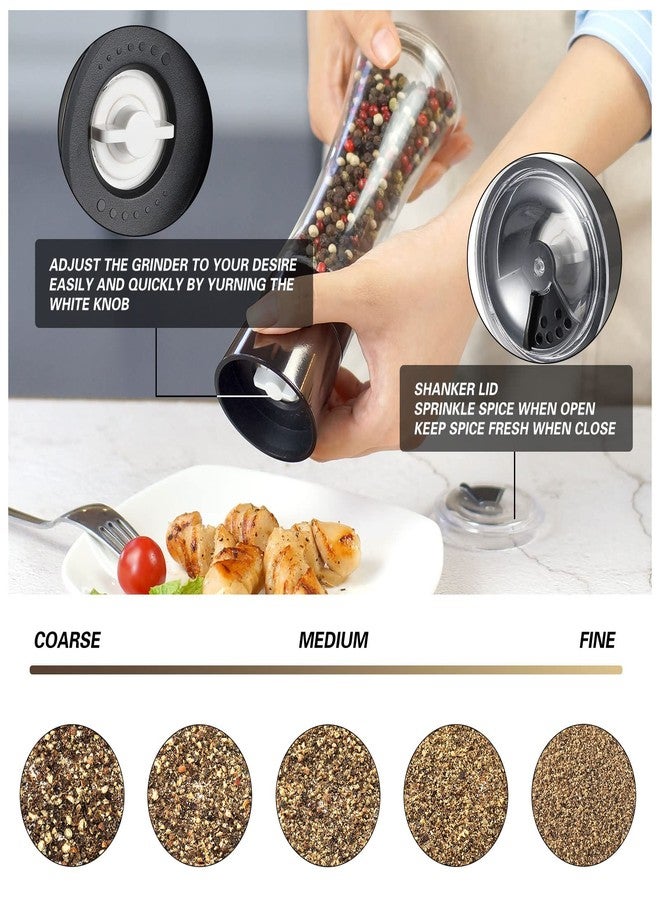 VEVOK CHEF Salt and Pepper Grinder Set Stainless Steel Black Salt and Pepper Mill with Adjustable Coarseness Salt Shaker Set Spice Grinder Black Pepper Grinder Refillable Home Kitchen - Image 2